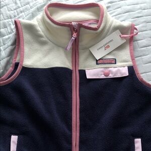 Vineyard Vines Navy, Pink and  Cream Fleece Vest with Pink Accent Brand New